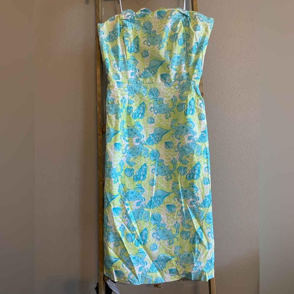 Ladies’ Lilly Pulitzer Strapless Dress Blue and Green Crab Print Size 6